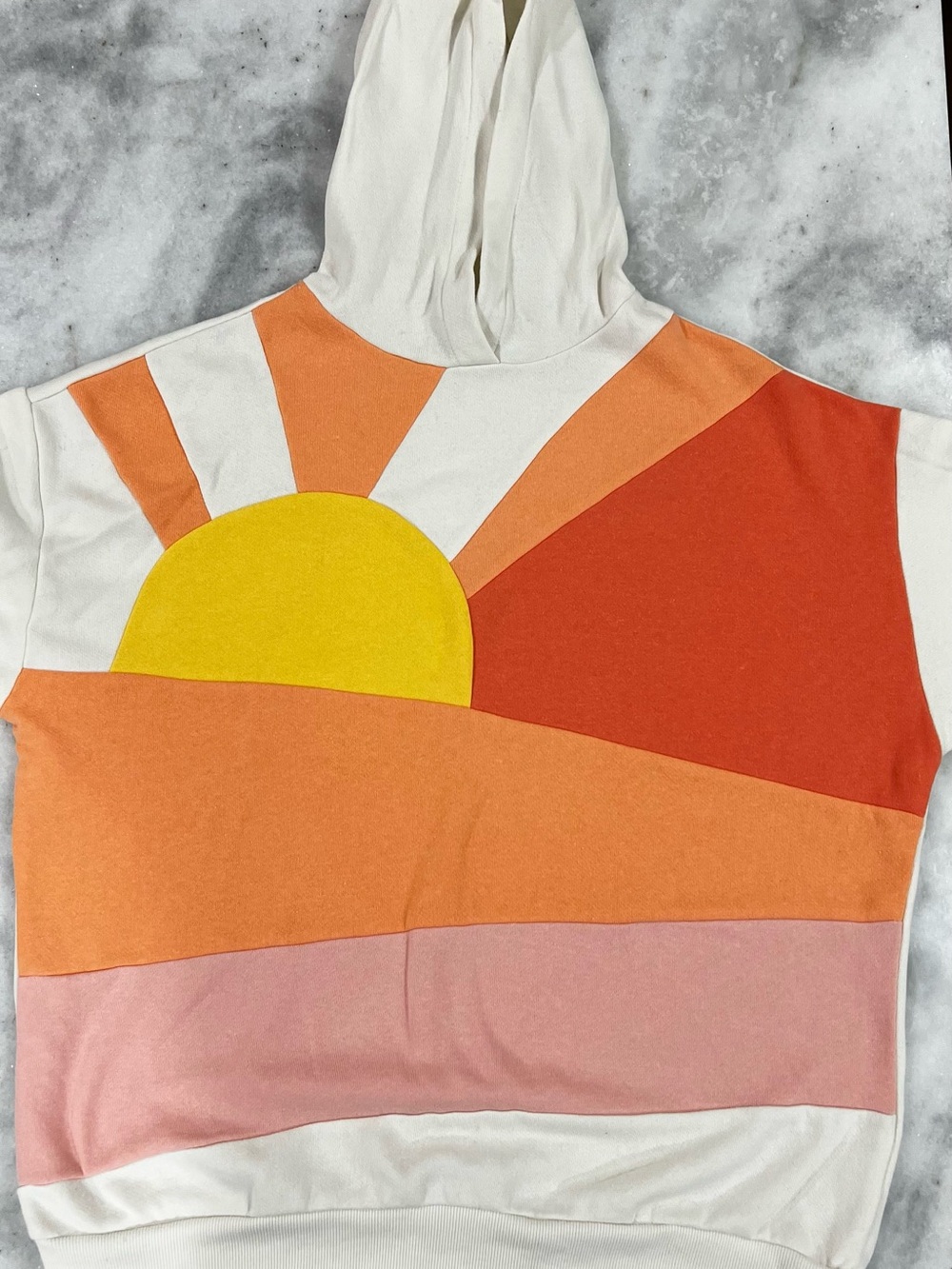 Sunrise Colorblock Hooded Sweatshirt Whimsical White, Yellow, Orange, Pink